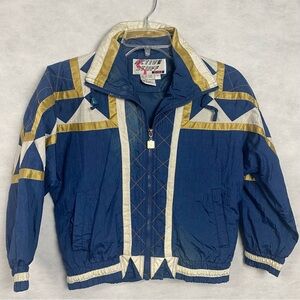 Vintage Active Stuff Kids Jacket Boys Sz 7 Blue Windbreaker Full Zip Flaw